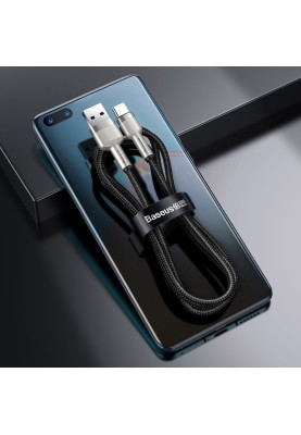 Кабель USB3.1 AM-Type-C M, 0.25 м, 6.0A, (66W) Cafule Series Metal Data Cable Чорний, CAKF Baseus