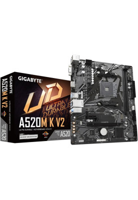 Материнська плата Gigabyte A520M K V2 (AM4,A520, 2*DDR4, PCI-Ex16, 4SATAIII, RAID, M.2, VGA/HDMI, Glan, 6ch, mATX)