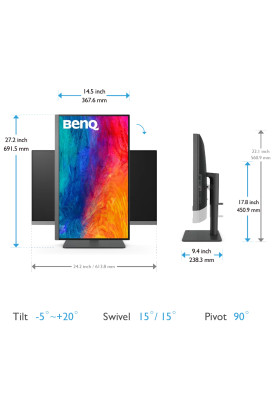 TFT 27" BenQ PD2706U, 4K UHD, IPS, 99% sRGB, HDR10, HDMI, DP, USB-C, USB-hub, HAS, колонки