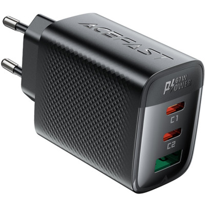 Зарядний пристрій 3xUSB 67W (2xUSB-C+USB-C) Gan A108 Fast Charger Black Acefast