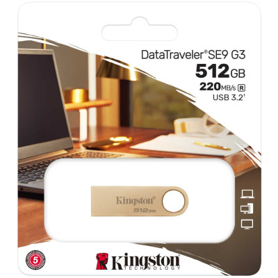 USB Flash Kingston 512B USB 3.2 G3 SE9, Metal/Gold, Retail