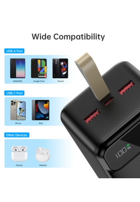 УМБ Choetech 40000mAh, 22,5W PD QC3.0, USB-C In/out, 2xUSB-A Li-pol чорна