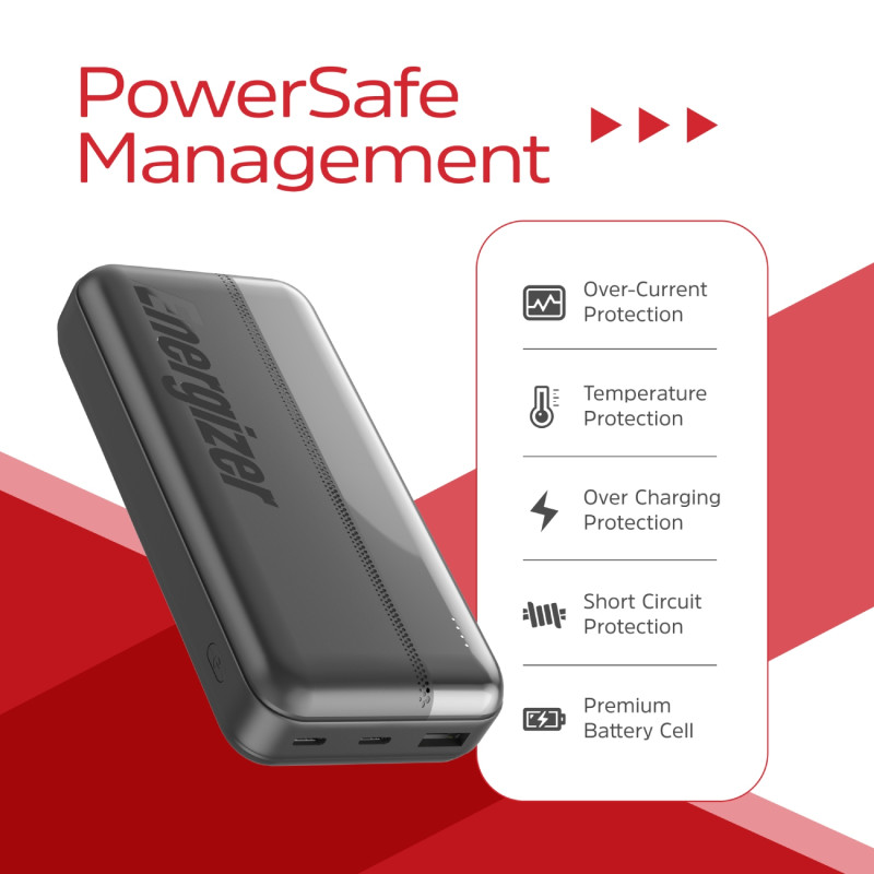 УМБ Energizer 20000mAh 15W, USB-А, 2хUSB-C Black