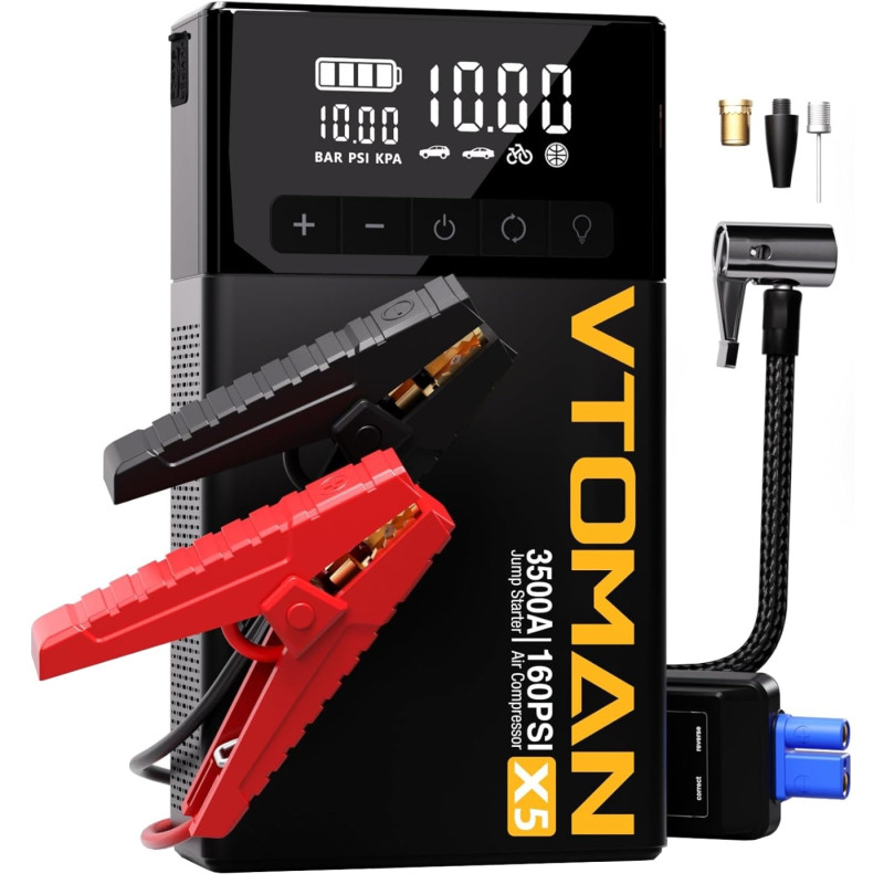 Автомобільний Jump Starter X5 3500A, компресор 160PSI 16000mAh USB QC3.0 DC15V/10A LED Light Vtoman