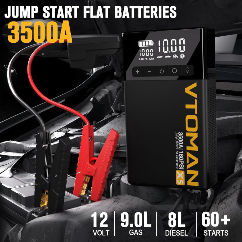 Автомобільний Jump Starter X5 3500A, компресор 160PSI 16000mAh USB QC3.0 DC15V/10A LED Light Vtoman
