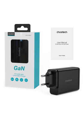 Зарядний пристрій 4xUSB 140W GaN (2хUSB-C+2хUSB-A) чорний Choetech