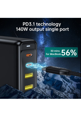 Зарядний пристрій 4xUSB 140W GaN (2хUSB-C+2хUSB-A) чорний Choetech