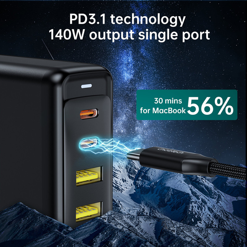 Зарядний пристрій 4xUSB 140W GaN (2хUSB-C+2хUSB-A) чорний Choetech