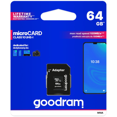 Memory card microSDXC 64Gb GoodRAM (class10) UHS I Retail + Adapter Memory card microSDXC 64Gb GoodRAM (class10) UHS I Retail + Adapter