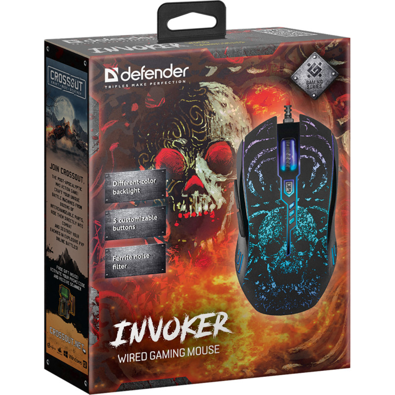 Мишка Defender  Invoker GM-947, ігрова, 3200dpi., 6кн.кабель 1,5м