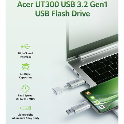 USB Flash Acer UT300 32GB Dual Drive USB-C & USB-A USB 3.2 Gen1, Retail USB Flash Acer UT300 32GB Dual Drive USB-C & USB-A USB 3.2 Gen1, Retail