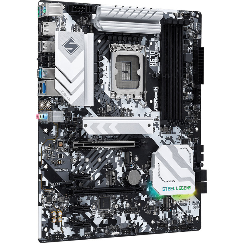 Материнська плата ASRock H670 STEEL LEGEND (1700/H670, 4*DDR4, 2xPCIex16, 4xSATAІІІ, 3xM.2, 2.5GLan, 7.1ch, ATX)