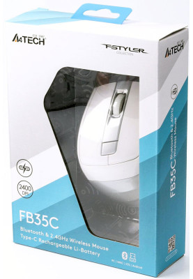 Мишка A4-Tech Fstyler FB35CS, бездротова, 6 кн., 2400 dpi, безшумна, BT+RF (Combo), біла