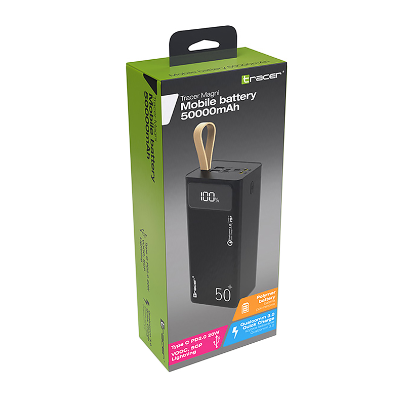 Повербанк Tracer Magni 50000 mAh QC 3.0 22.5W + PD 20W,SCP,Vooc, 2xUSB-A, USB-C(Out)+microUSB