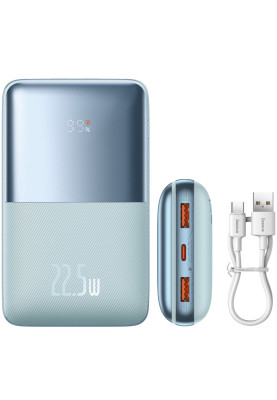 УМБ Baseus Bipow Pro 20000mAh 22.5W, 2хUSB-A QC3.0, In USB-C Li-pol, Display + Cable, blue