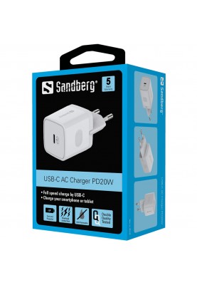 Зарядний пристрій USB-C PD QC 3.0 20Вт білий Sandberg
