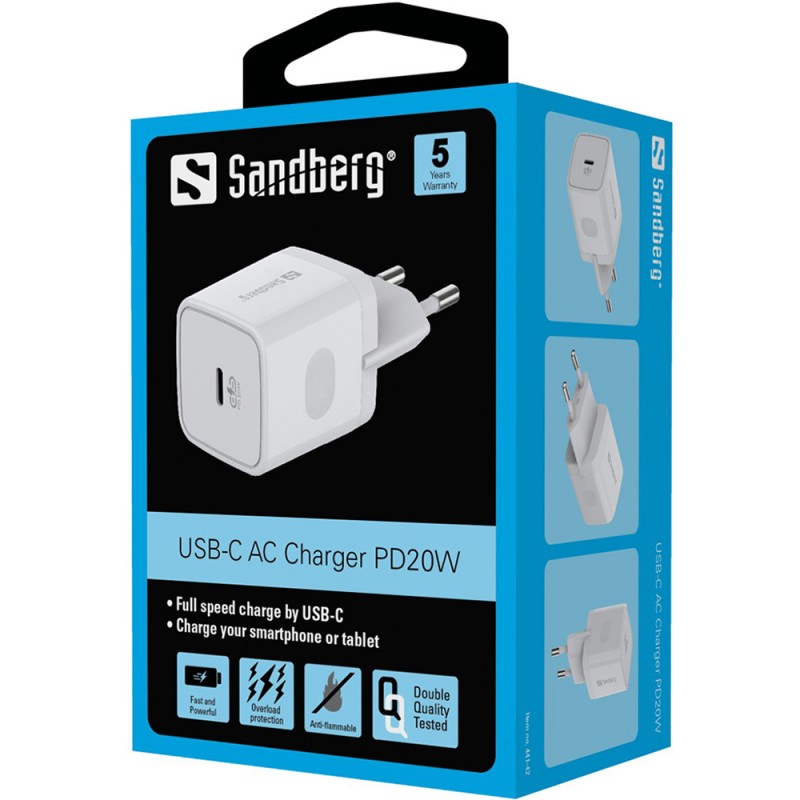 Зарядний пристрій USB-C PD QC 3.0 20Вт білий Sandberg