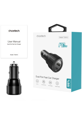 Автозарядка 2xUSB 63W (USB-C+USB-A) PD45W+QC3.018W чорна Choetech