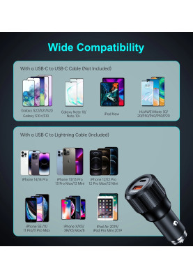 Автозарядка 2xUSB 63W (USB-C+USB-A) PD45W+QC3.018W чорна Choetech