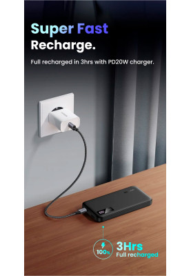 УМБ Ugreen 10000mAh 20W PD,QC3.0 USB-A+USB-C Black (PB311)