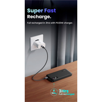 УМБ Ugreen 10000mAh 20W PD,QC3.0 USB-A+USB-C Black (PB311)