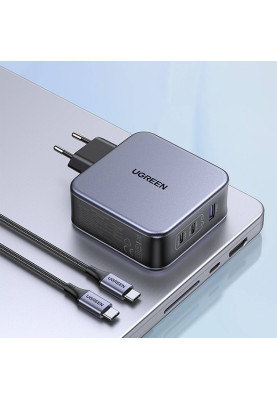 Зарядний пристрій 3xUSB 140W (2хUSB-C+USB-A) Gan CD289 with C to C Cable 1.5 м Gray Ugreen