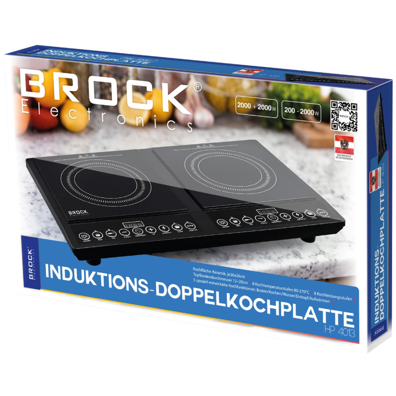 Плита настільна BROCK HP 4013 індукційна/ конфорок: 2/ 2000Вт+2000В/ 80°-270° С/ склокераміка