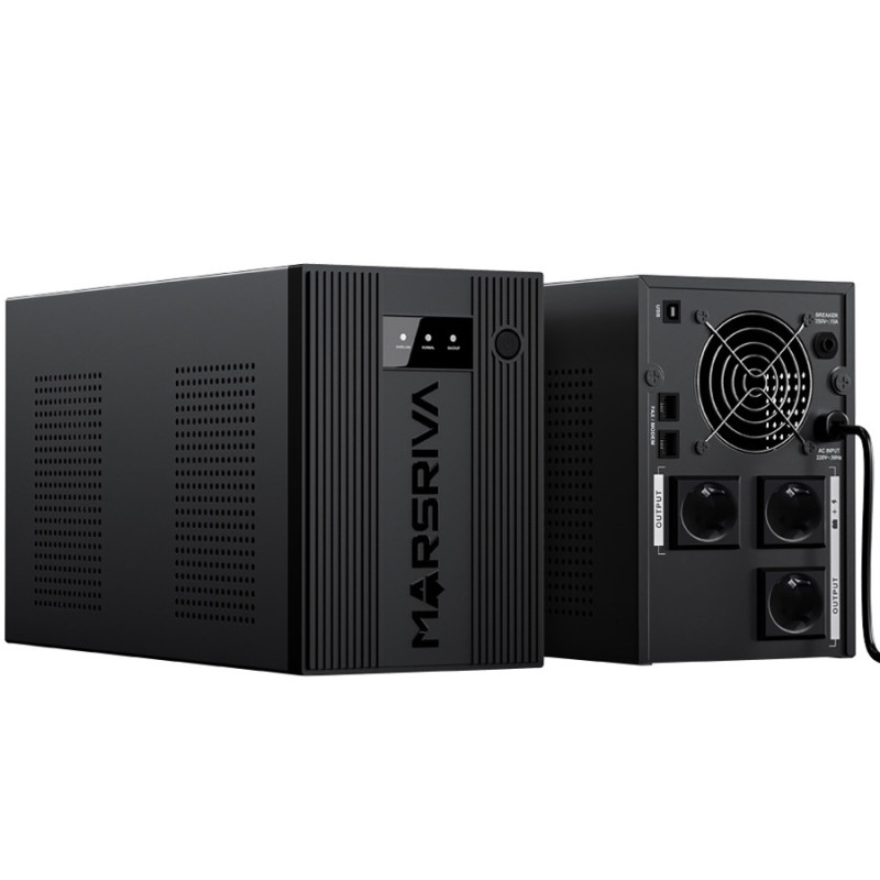 ДБЖ Marsriva MR-UF3000, 3000ВА/1800Вт, Line-Interactive, LED version, 2хSchuko, 4*12V/9Ah, metal