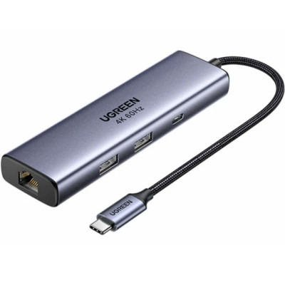 Док-станція USB 3.0 Type-C -> 2xUSB-A 3.0/ 1xUSB-C 3.0/ DP4K60Hz/RJ45/ PD 100W CM512 сіра UGREEN