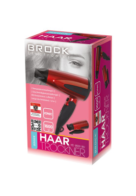 Фен BROCK HD 8501 RD дорожній/ 1600Вт/ 2 швидкості/ Cool shot/ іонізація/ складна ручка/ червоний