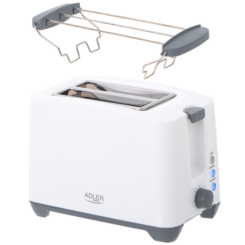 Тостер Adler AD 3216 white 1000Вт/2 відділення/7 режимів підсмажування/розморожування/підігрів булок
