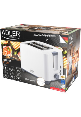 Тостер Adler AD 3216 white 1000Вт/2 відділення/7 режимів підсмажування/розморожування/підігрів булок