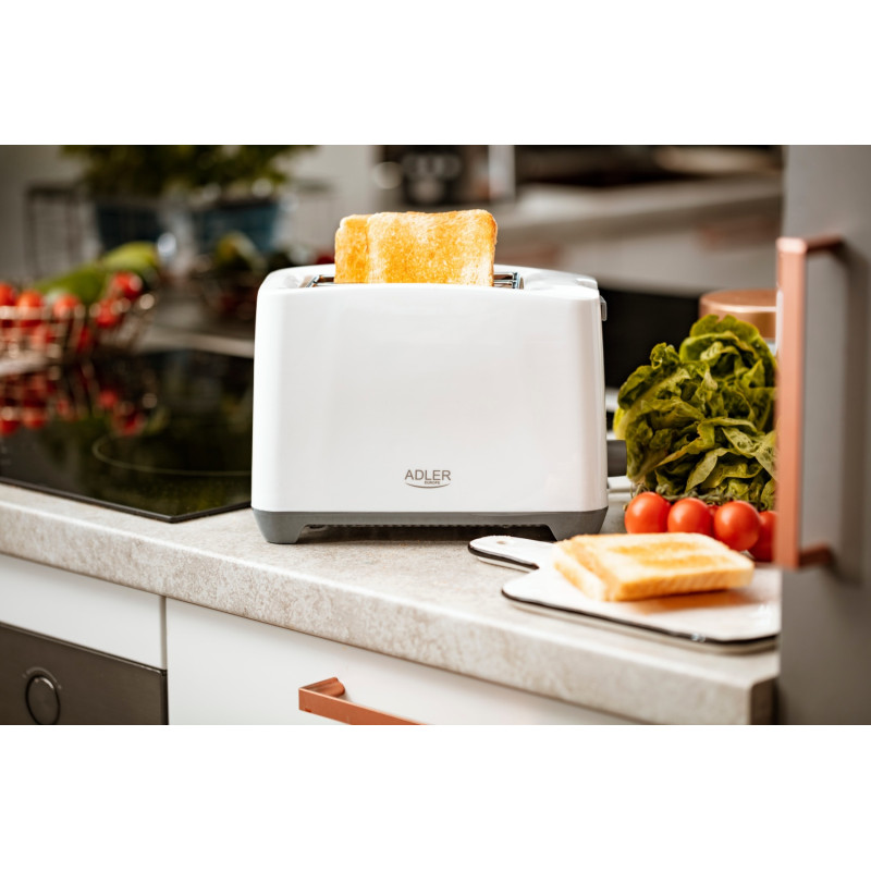Тостер Adler AD 3216 white 1000Вт/2 відділення/7 режимів підсмажування/розморожування/підігрів булок
