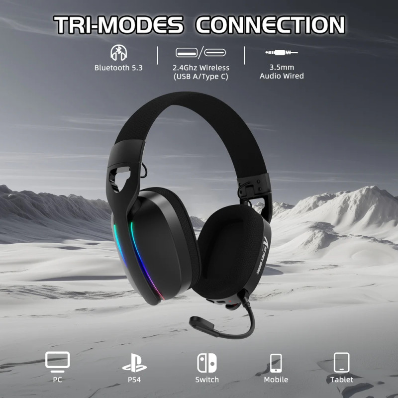 Ігрова гарнітура Attack Shark L90 Wireless,2.4GHz/Bluetooth/3.5mm PS4/PS5/Switch/Xbox/Mac/PC Black