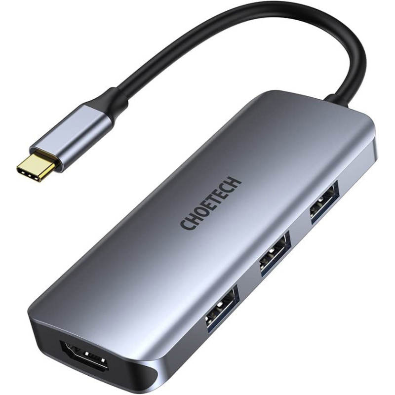 Док-станція USB3.1 Type-C -->HDMI 4K30Hz/3хUSB 3.0/Type-C/ PD100W/SD/TF 7 in 1Choetech