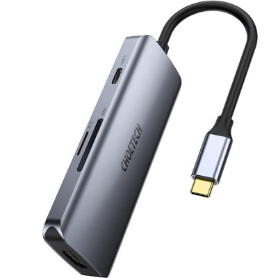 Док-станція USB3.1 Type-C -->HDMI 30Hz/3хUSB 3.0/USB-C/ PD100W/SD/TF 7 in 1Choetech Док-станція USB3.1 Type-C -->HDMI 30Hz/3хUSB 3.0/USB-C/ PD100W/SD/TF 7 in 1Choetech