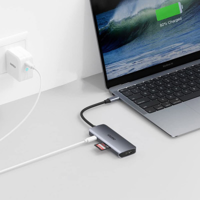 Док-станція USB3.1 Type-C -->HDMI 30Hz/3хUSB 3.0/USB-C/ PD100W/SD/TF 7 in 1Choetech Док-станція USB3.1 Type-C -->HDMI 30Hz/3хUSB 3.0/USB-C/ PD100W/SD/TF 7 in 1Choetech