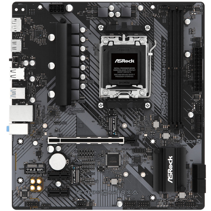 ASRock A620M-HDV/M.2+ (AM5/A620, 2*DDR5, PCIex16, DP/HDMI, 2xSATAІІІ, 2xM.2, GLan, 8ch, mATX)