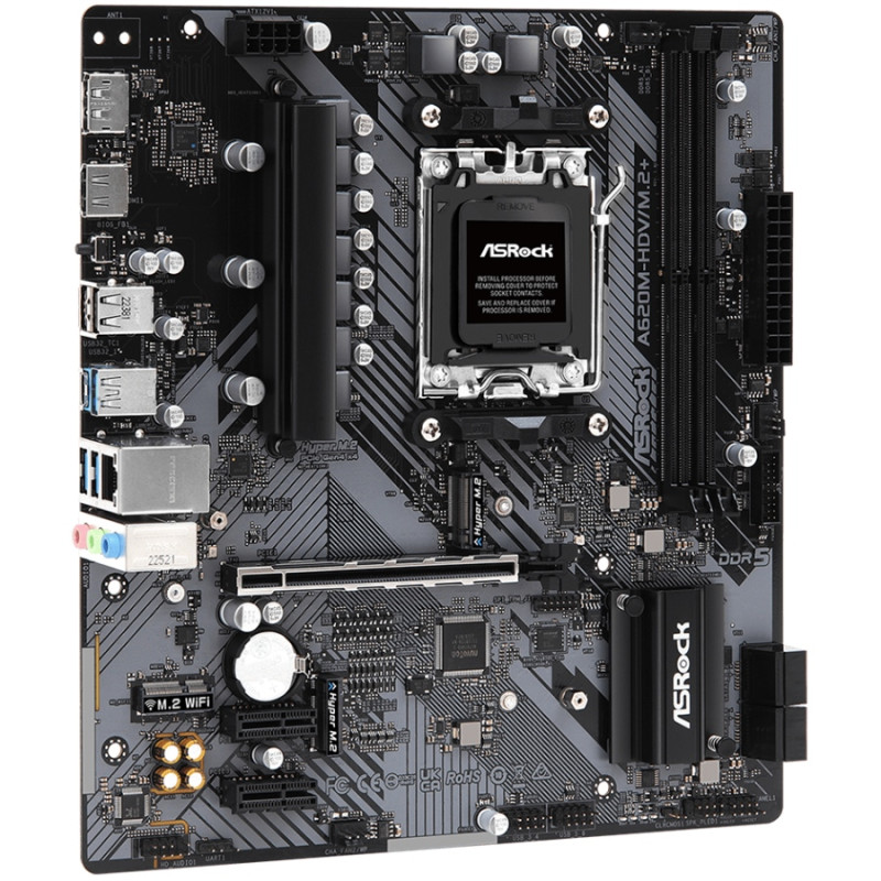 ASRock A620M-HDV/M.2+ (AM5/A620, 2*DDR5, PCIex16, DP/HDMI, 2xSATAІІІ, 2xM.2, GLan, 8ch, mATX)