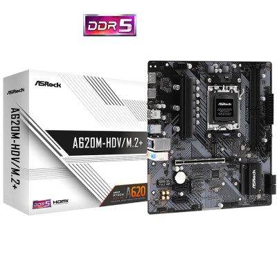 ASRock A620M-HDV/M.2+ (AM5/A620, 2*DDR5, PCIex16, DP/HDMI, 2xSATAІІІ, 2xM.2, GLan, 8ch, mATX) ASRock A620M-HDV/M.2+ (AM5/A620, 2*DDR5, PCIex16, DP/HDMI, 2xSATAІІІ, 2xM.2, GLan, 8ch, mATX)