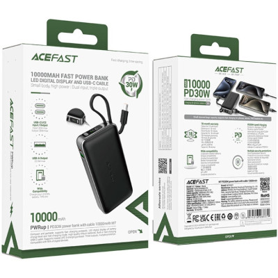 УМБ Acefast 10000mAh 30W PD USB-A,USB-C In/Out, with built-in USB-C cable M7 Black УМБ Acefast 10000mAh 30W PD USB-A,USB-C In/Out, with built-in USB-C cable M7 Black