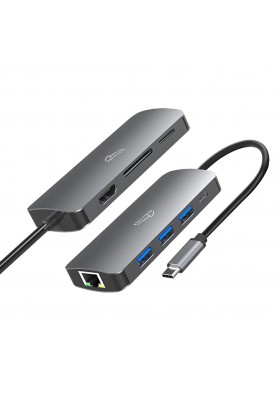 Док-станція USB3.1 Type-C --> HDMI/USB 3.0x3/RJ45/SD/MicroSD/PD 100W Hub Pro 8-in-1 Media-Tech