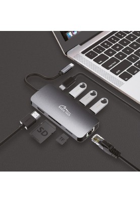 Док-станція USB3.1 Type-C --> HDMI/USB 3.0x3/RJ45/SD/MicroSD/PD 100W Hub Pro 8-in-1 Media-Tech