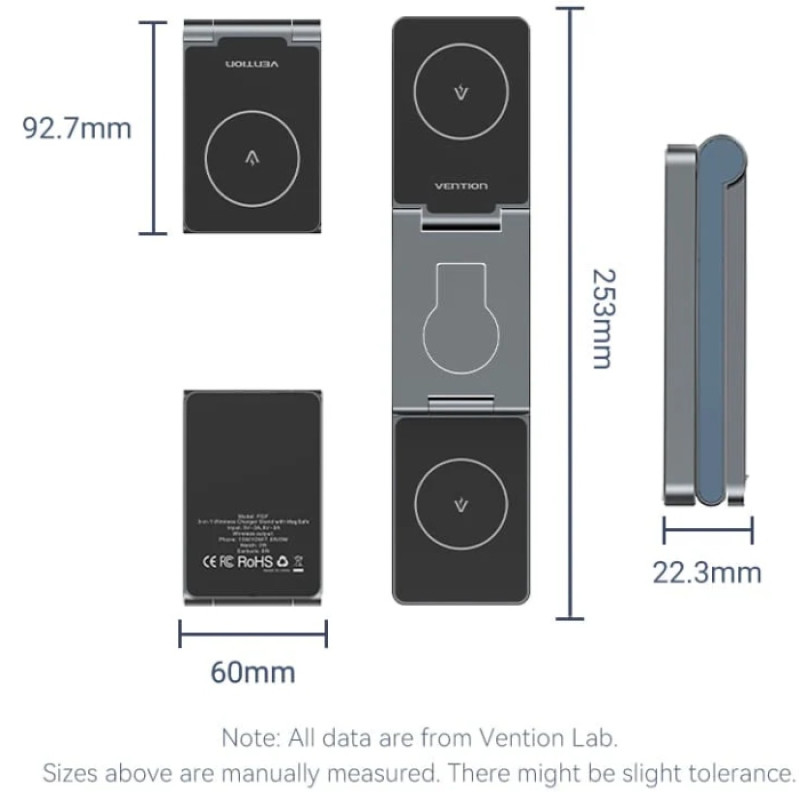 Зарядний пристрій 15W 3-in-1 Magnetic Wireless Fast Charger Gray Vention