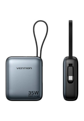 УМБ Vention 10000mAh 35W 3A PD,Fast Charging,1хType-C IN/OUT,Built-in USB-C Cable,LED Display,Gray