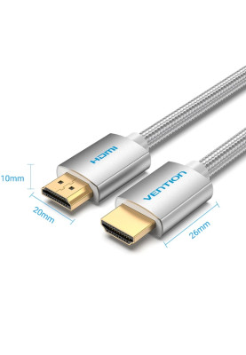 Кабель HDMI M - M,10.0 м, V2.0, 4K 60Гц, обплетення, Silver Metal Type Vention