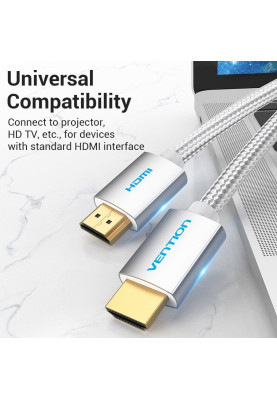 Кабель HDMI M - M,10.0 м, V2.0, 4K 60Гц, обплетення, Silver Metal Type Vention