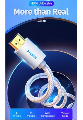 Кабель HDMI M - M,10.0 м, V2.0, 4K 60Гц, обплетення, Silver Metal Type Vention