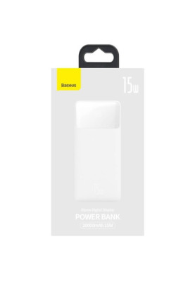 УМБ Baseus Bipow 20000mAh 15W 3A, MicroUSB, 2xUSB,1xType-C In/Out White