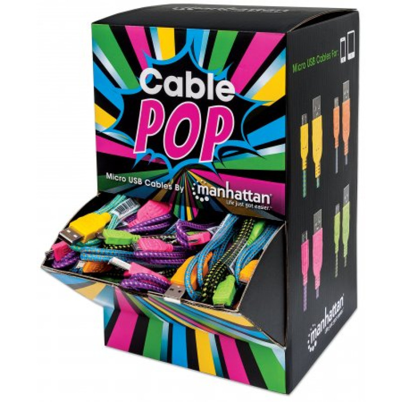 Кабель USB AM-micro BM, 0.5 м, кольорове обплетення,  Box (60 шт) Manhattan